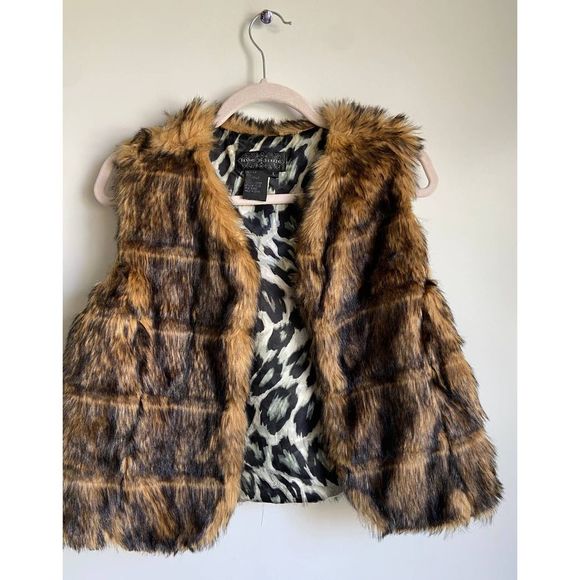 Live a‎ Little Women's  Brown Black Faux Fur Vest  Large - Picture 4 of 7